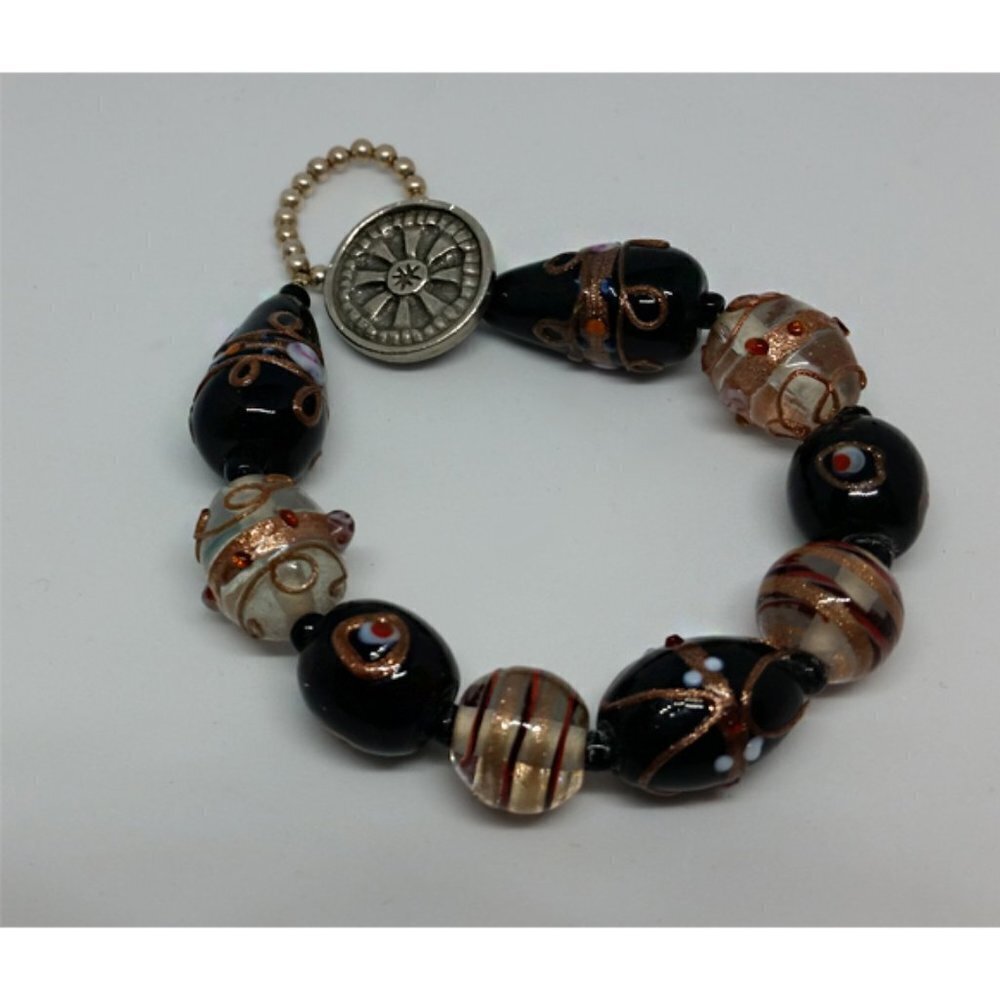𝅺Dan Forth Artisan Designer Vintage Murano Style Art Glass Pewter Bracelet.